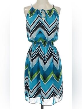 Enfocus Studio Turquoise Chevron Dress with Green Accents
